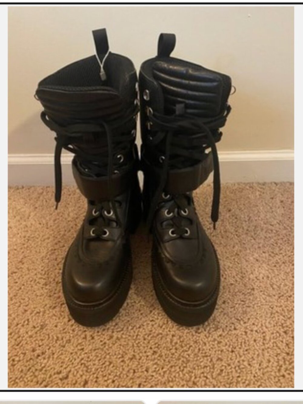 MSGM WOMEN'S BOOT GRUNGE COMBAT LEATHER BLACK SIZE 40